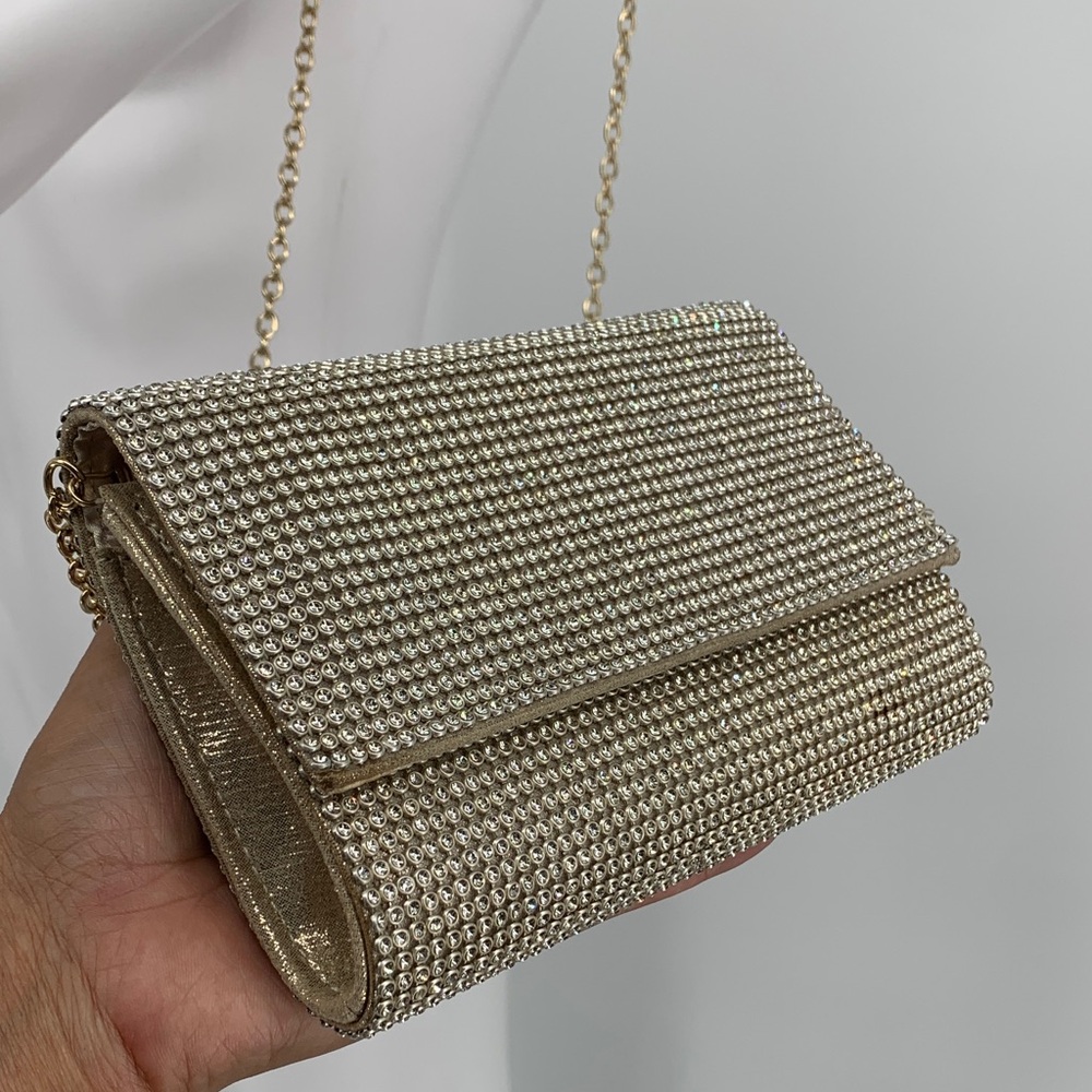 Chic NYE New Years Eve party fancy vintage Gold Chain Crossbody Bag purse used - Picture 4 of 17